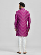 Purple silk embroidered bandhani festive kurta suit