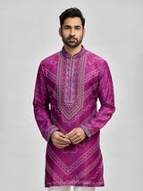 Purple silk embroidered bandhani festive kurta suit