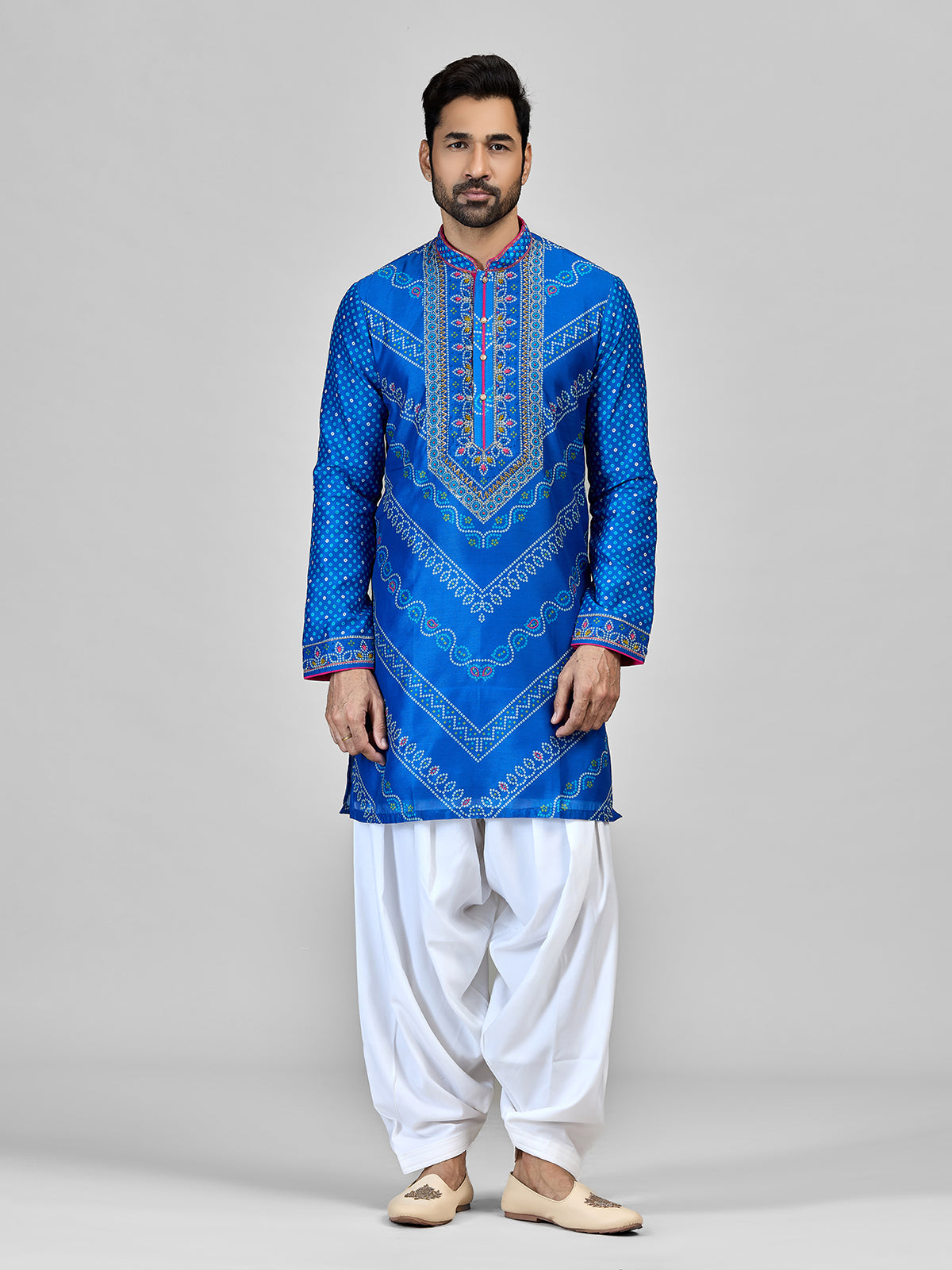 Blue silk bandhani aari salwar festive set