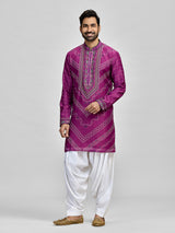 Purple silk bandhani aari salwar celebration kurta suit
