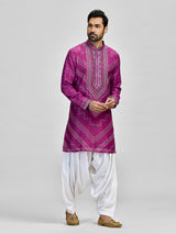 Purple silk bandhani aari salwar celebration kurta suit