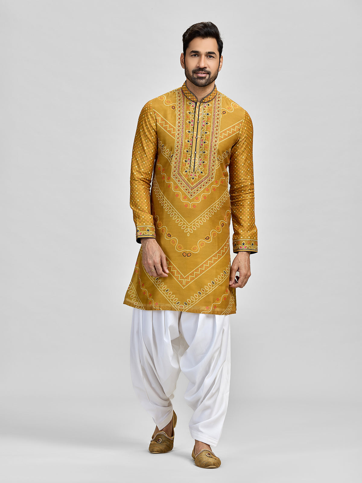 Yellow silk bandhani salwar festival statement kurta