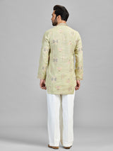 Pista linen cotton embroidered bell bottom kurta suit