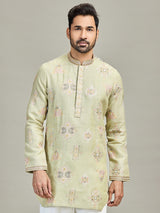 Pista linen cotton embroidered bell bottom kurta suit