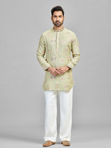 Pista linen cotton embroidered bell bottom kurta suit