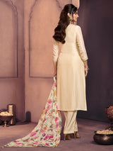 Cream silk floral festive pant ensemble