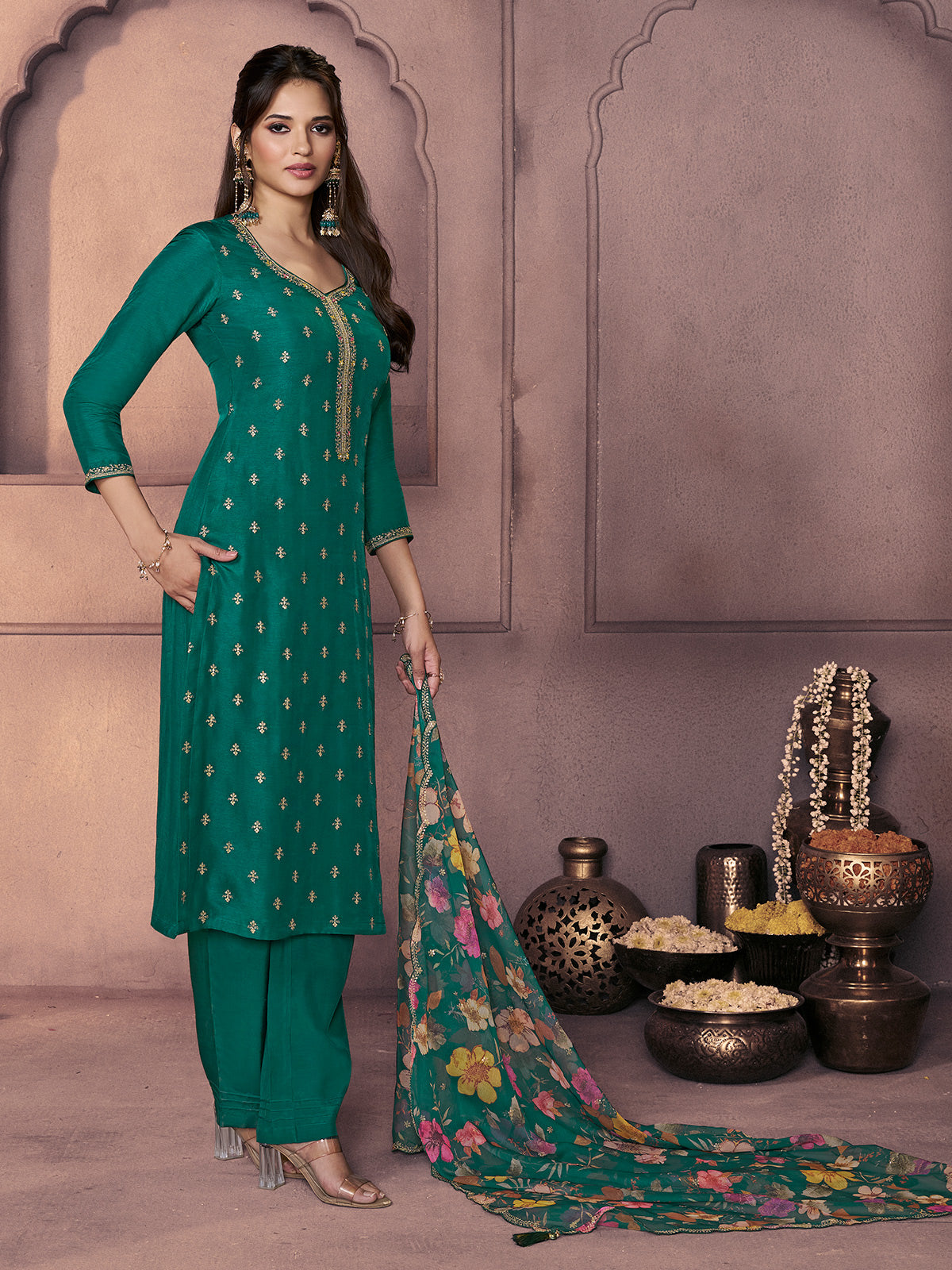 Teal green mehndi glow ethnic wear