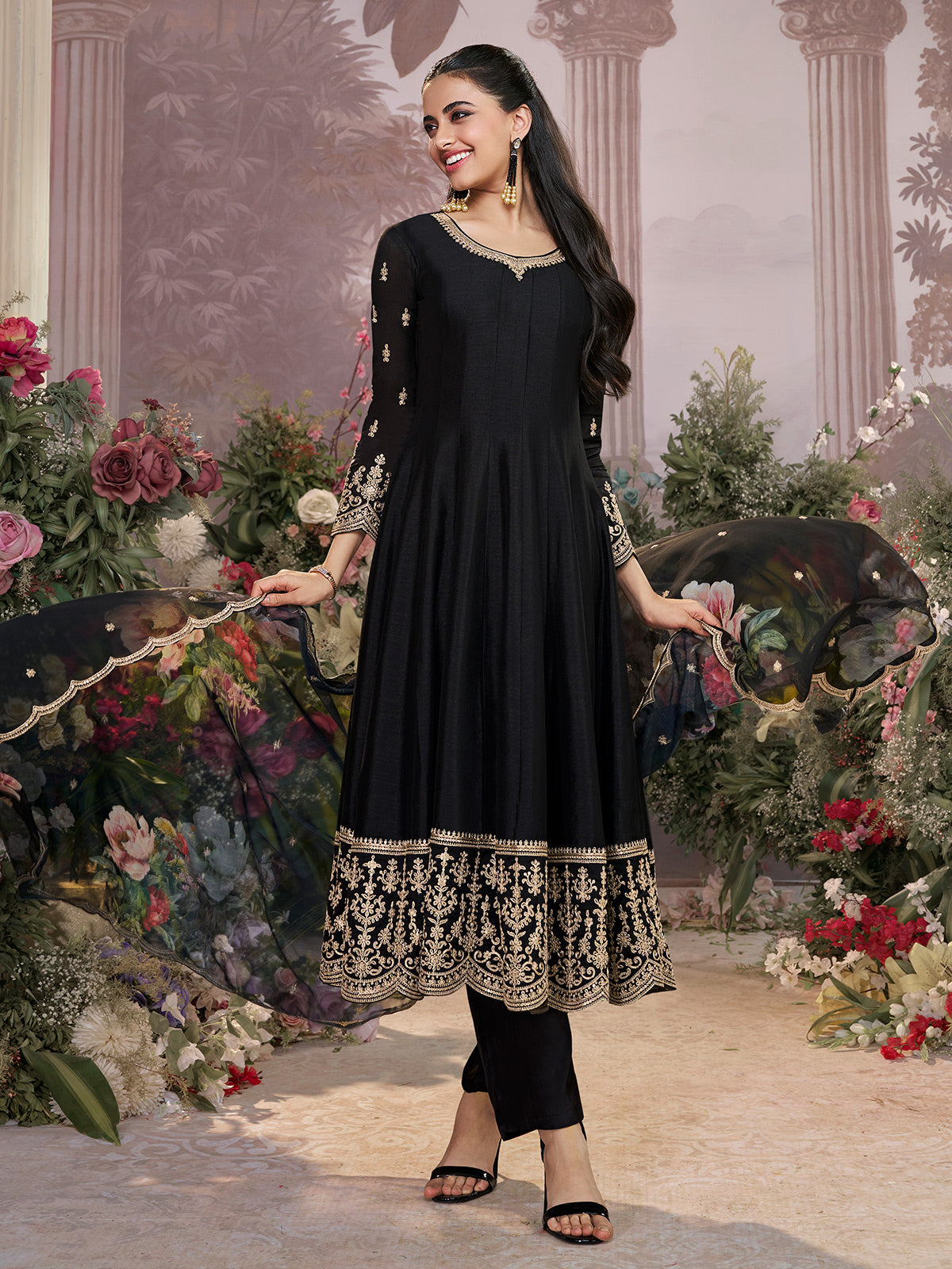 Black chinon luxe evening anarkali charm