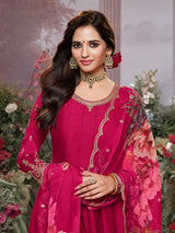 Hot pink vibrant chinon salwar suit for women