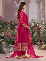 Hot pink vibrant chinon salwar suit for women