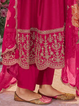 Hot pink vibrant chinon salwar suit for women