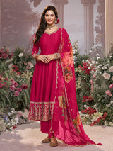 Hot pink vibrant chinon salwar suit for women