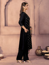 Black festive zari woven pocketed pants
