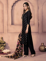 Black festive zari woven pocketed pants