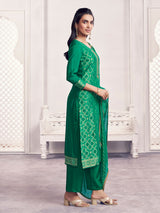 Green geometric zari silk festive drape salwar suit
