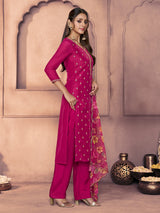 Magenta luminous zari festive pant suit for women