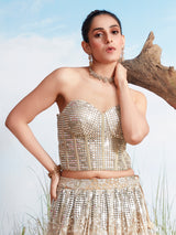 Beige georgette lehenga choli with aabla detailing for women