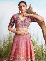 Pink shaded silk lehenga choli with print