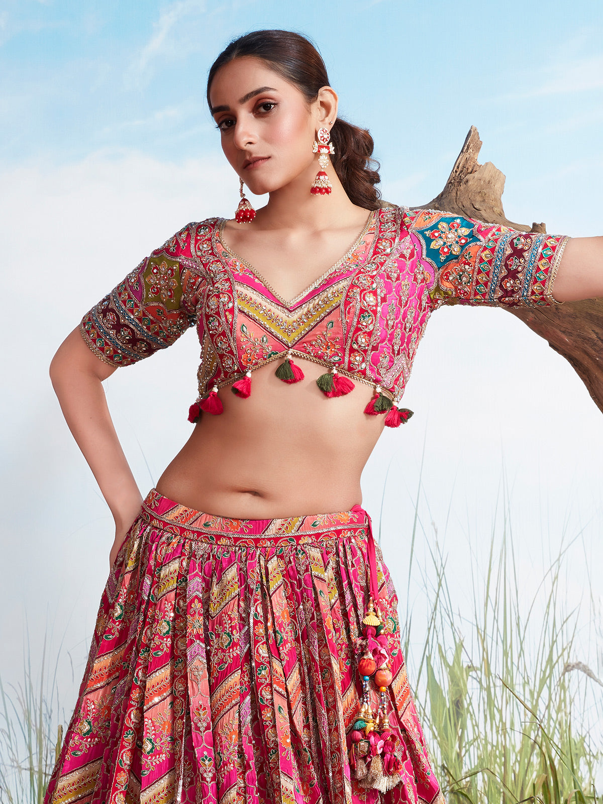 Pink printed wedding wear silk lehenga choli for women
