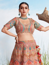 Onion pink resham worked silk lehenga choli for women