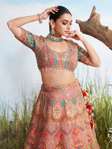Onion pink resham worked silk lehenga choli for women