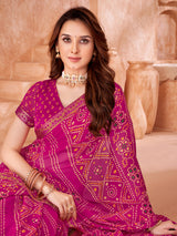 Rani pink printed chiffon with unstitched blouse