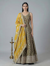 Mehndi green silk anarkali suit