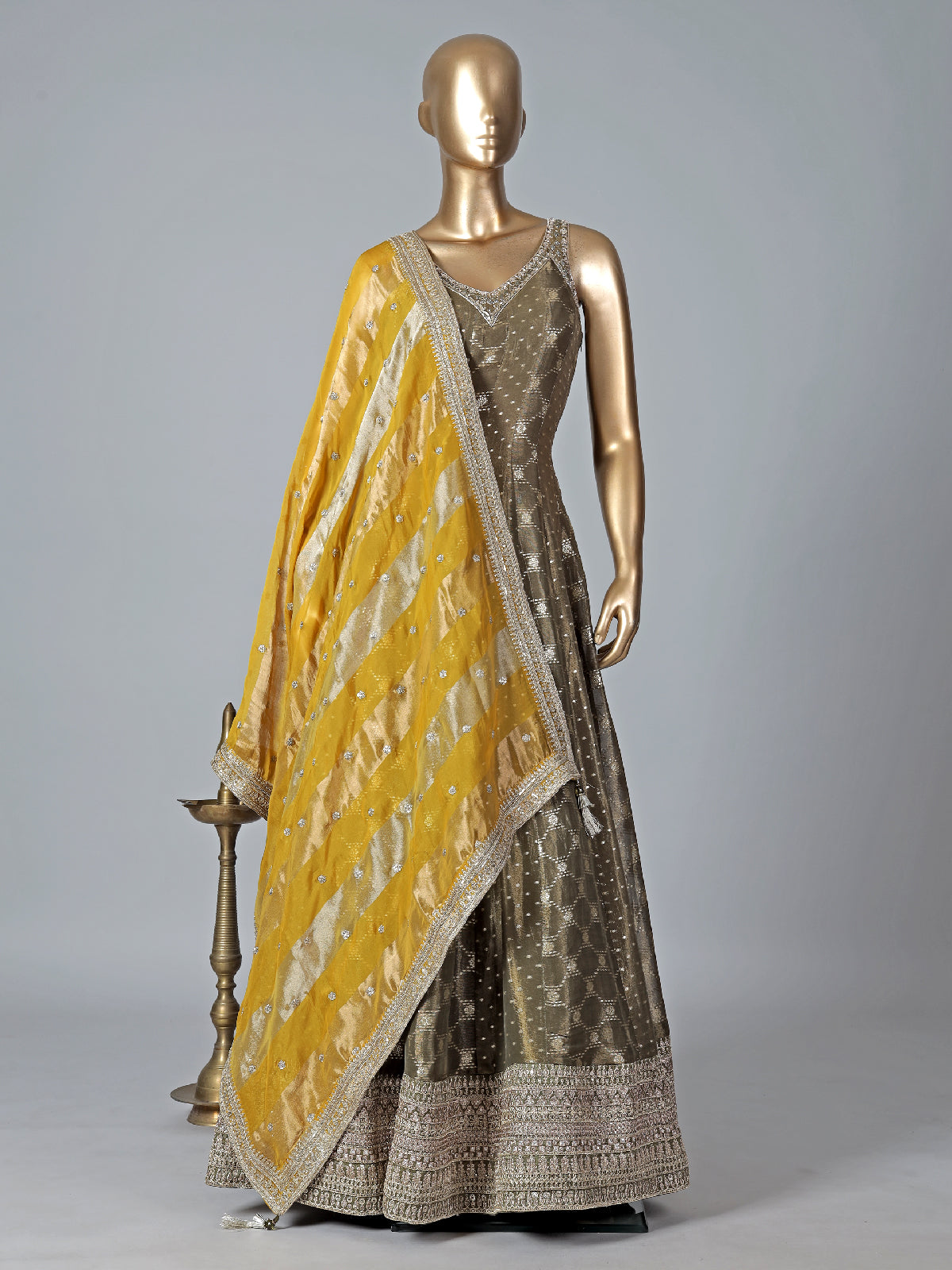 Mehndi green silk anarkali suit