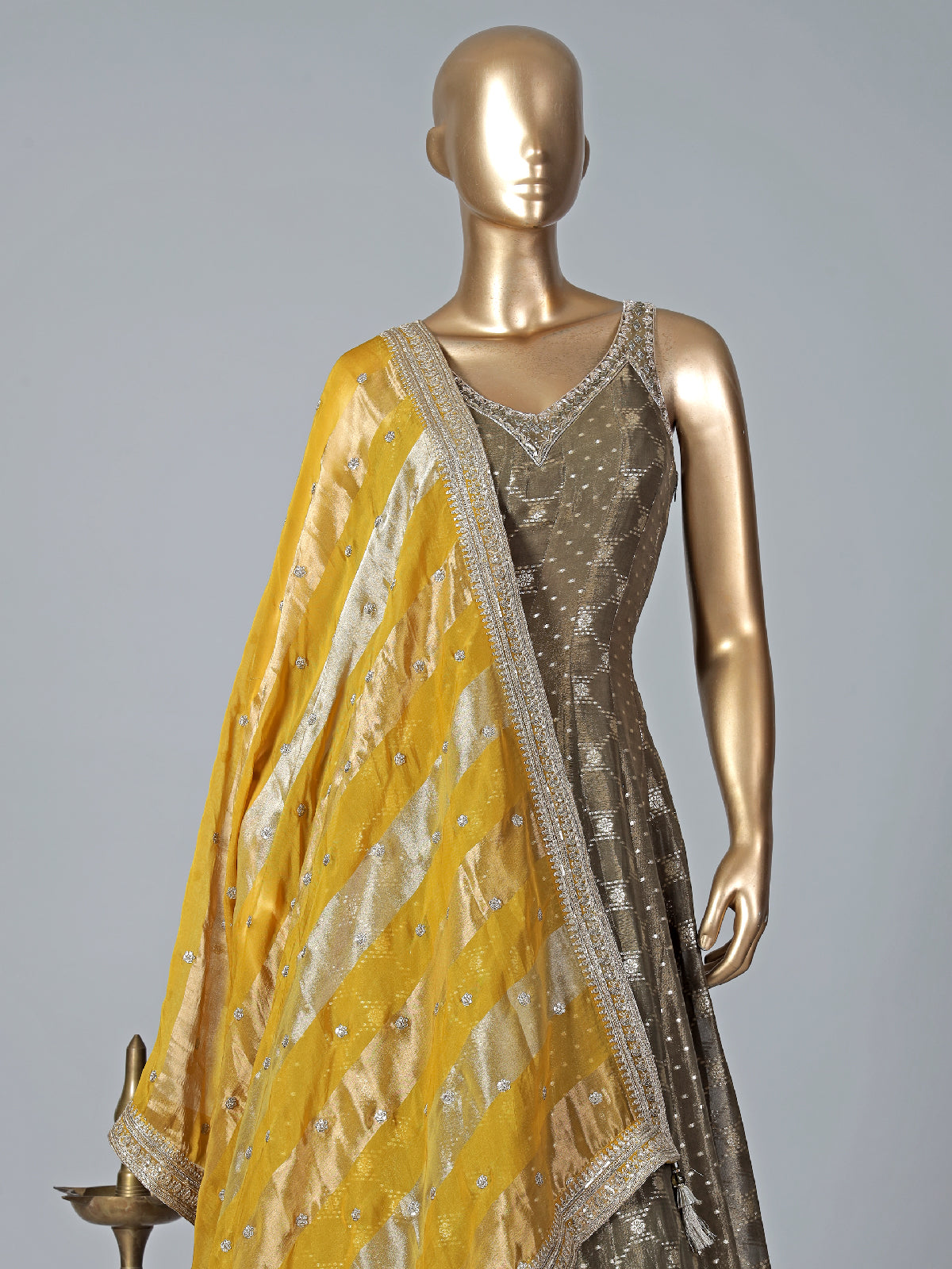 Mehndi green silk anarkali suit
