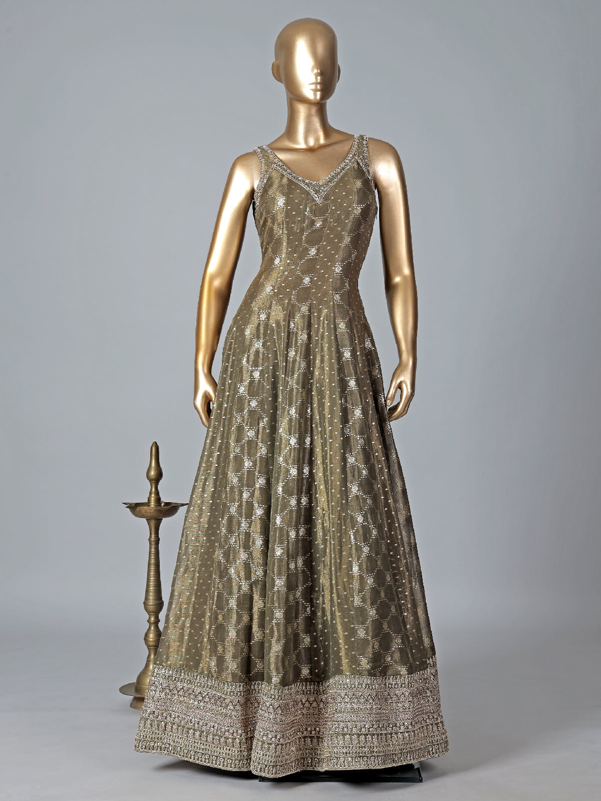 Mehndi green silk anarkali suit