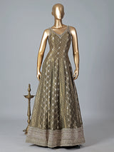 Mehndi green silk anarkali suit
