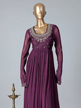 Traditional wine georgette anarkali suit