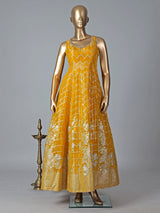 Traditional yellow tissue silk anarkali suit