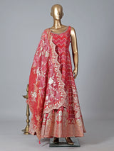 Stunning pink anarkali suit in tissue silk