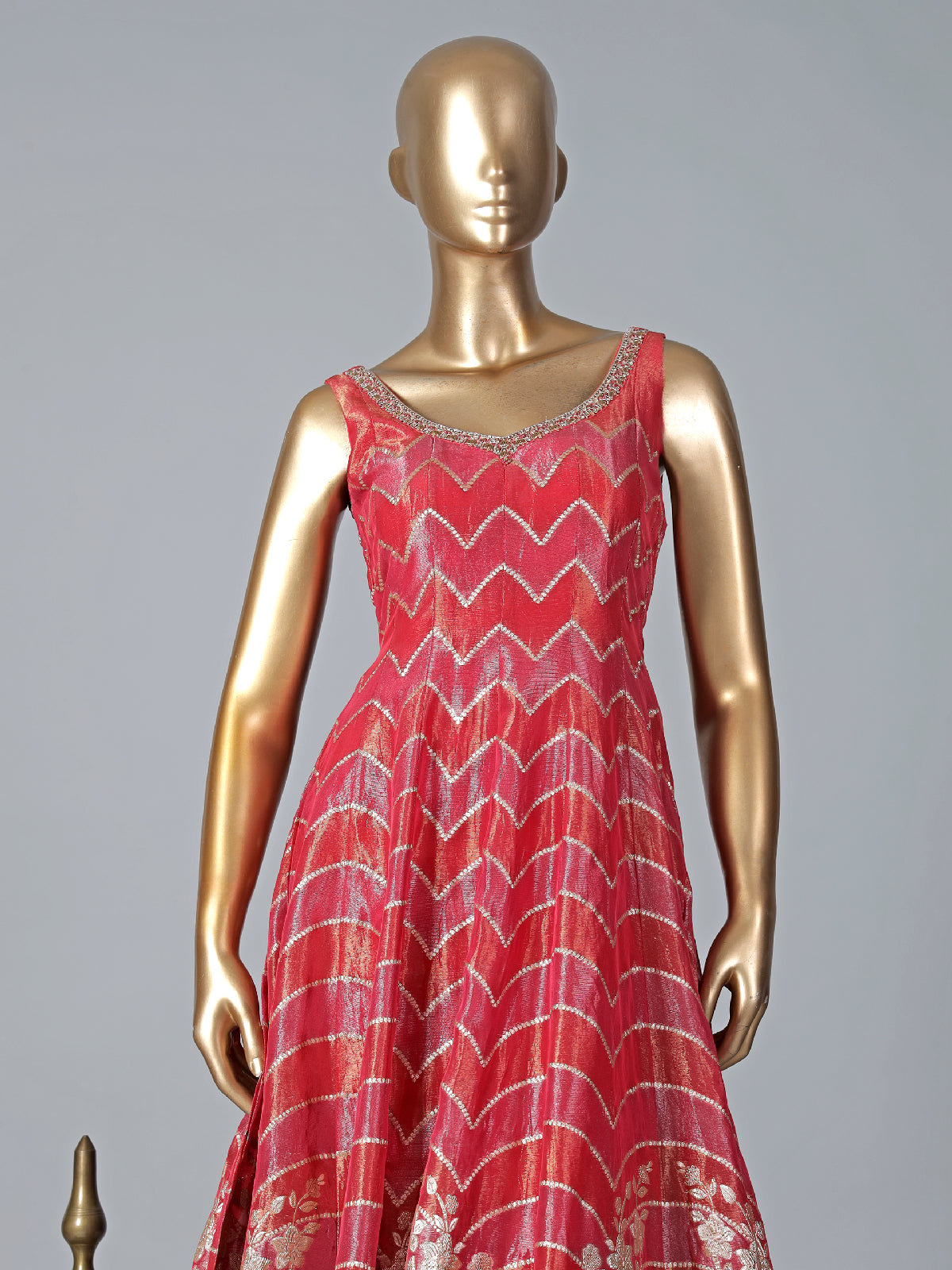 Stunning pink anarkali suit in tissue silk