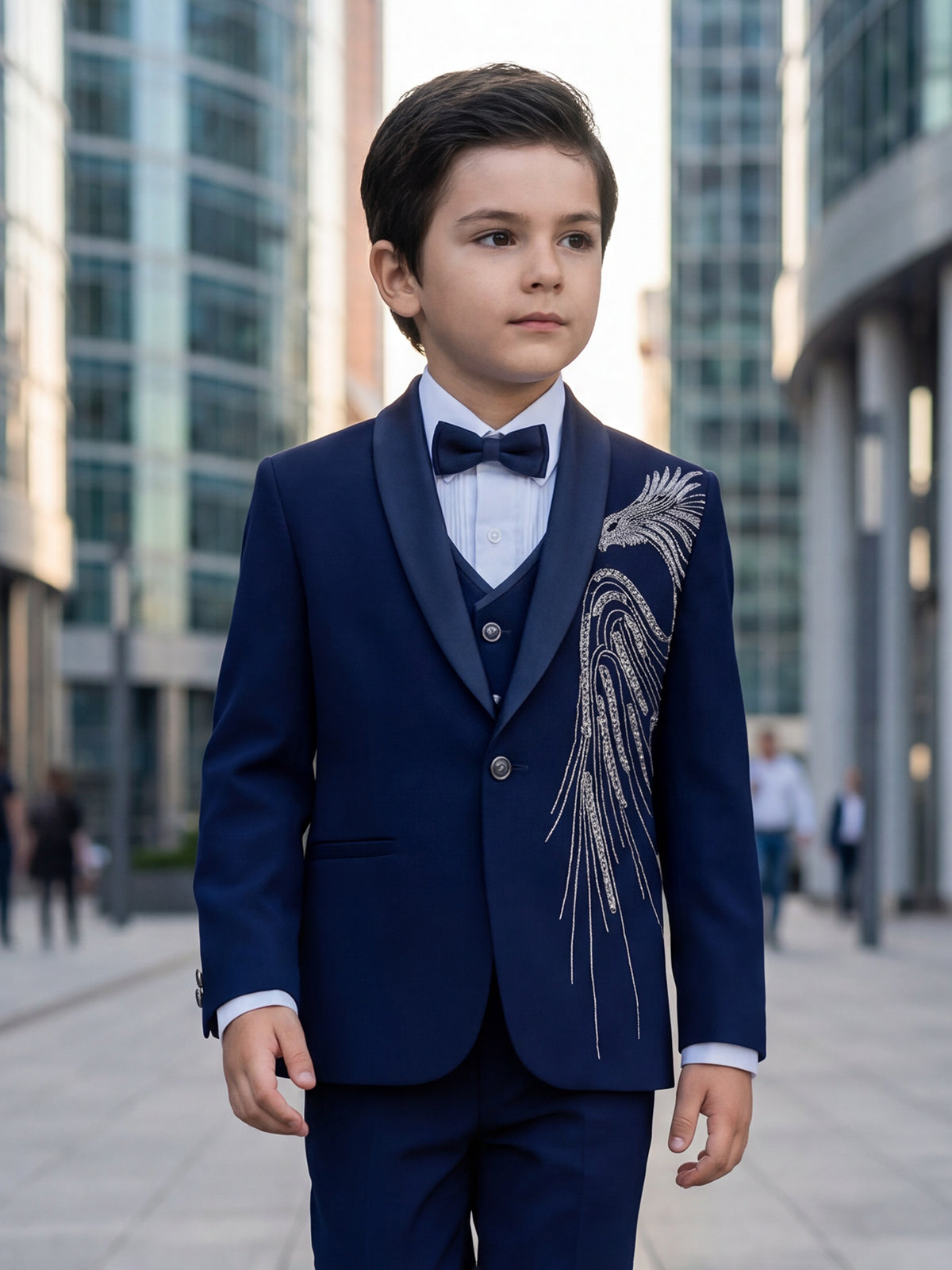 Dark blue wedding wear coat suit with shawl lapel collar