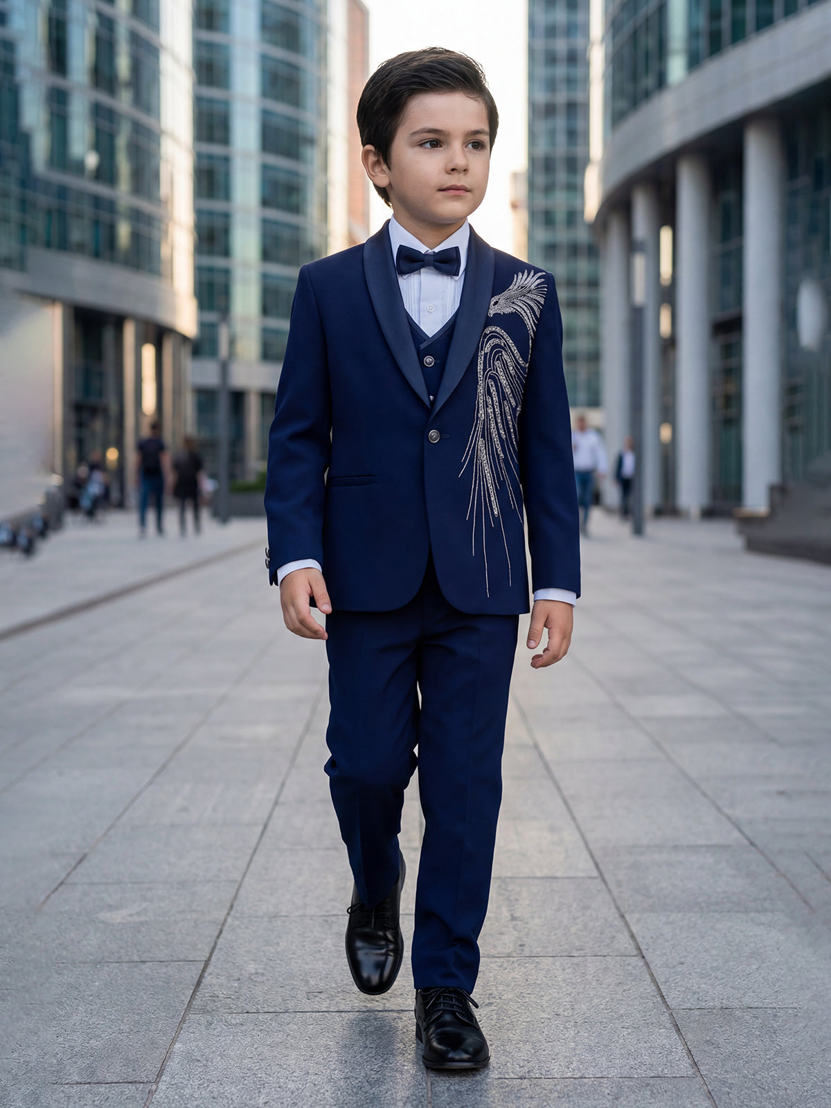 Dark blue wedding wear coat suit with shawl lapel collar
