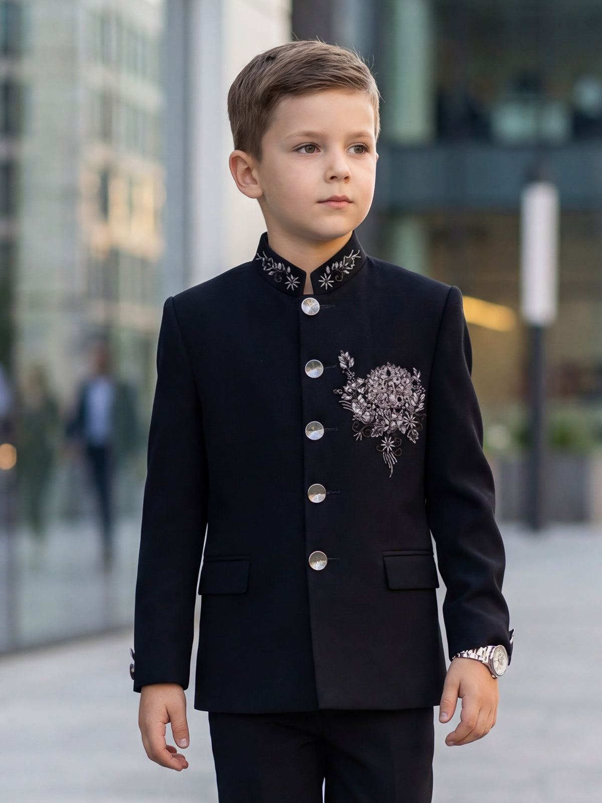 Black wedding wear boys jodhpuri suit in terry rayon