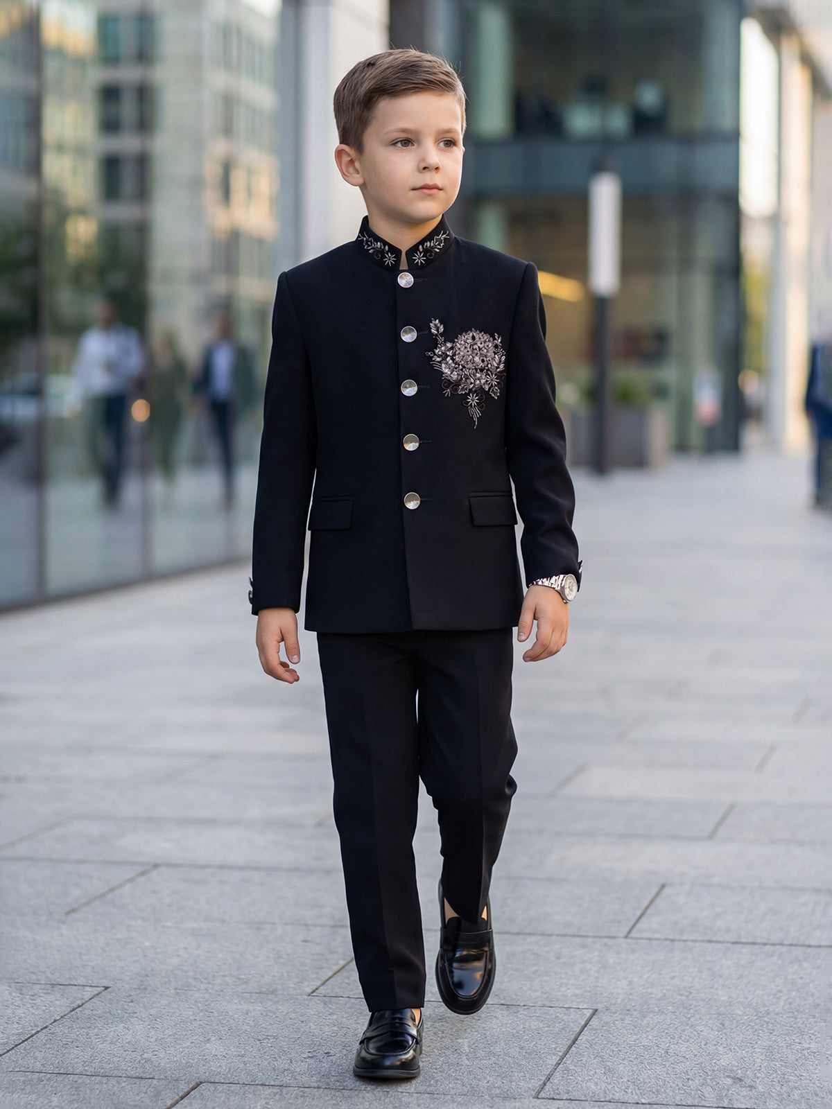 Black wedding wear boys jodhpuri suit in terry rayon