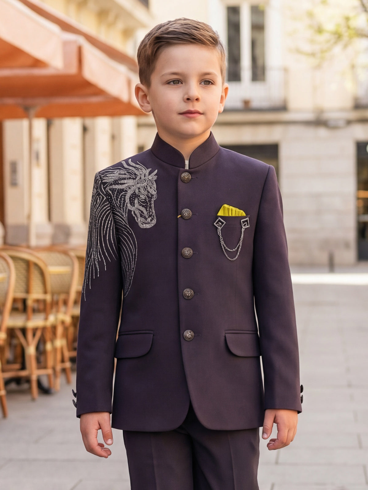 Pastel wine wedding wear boys jodhpuri suit in terry rayon