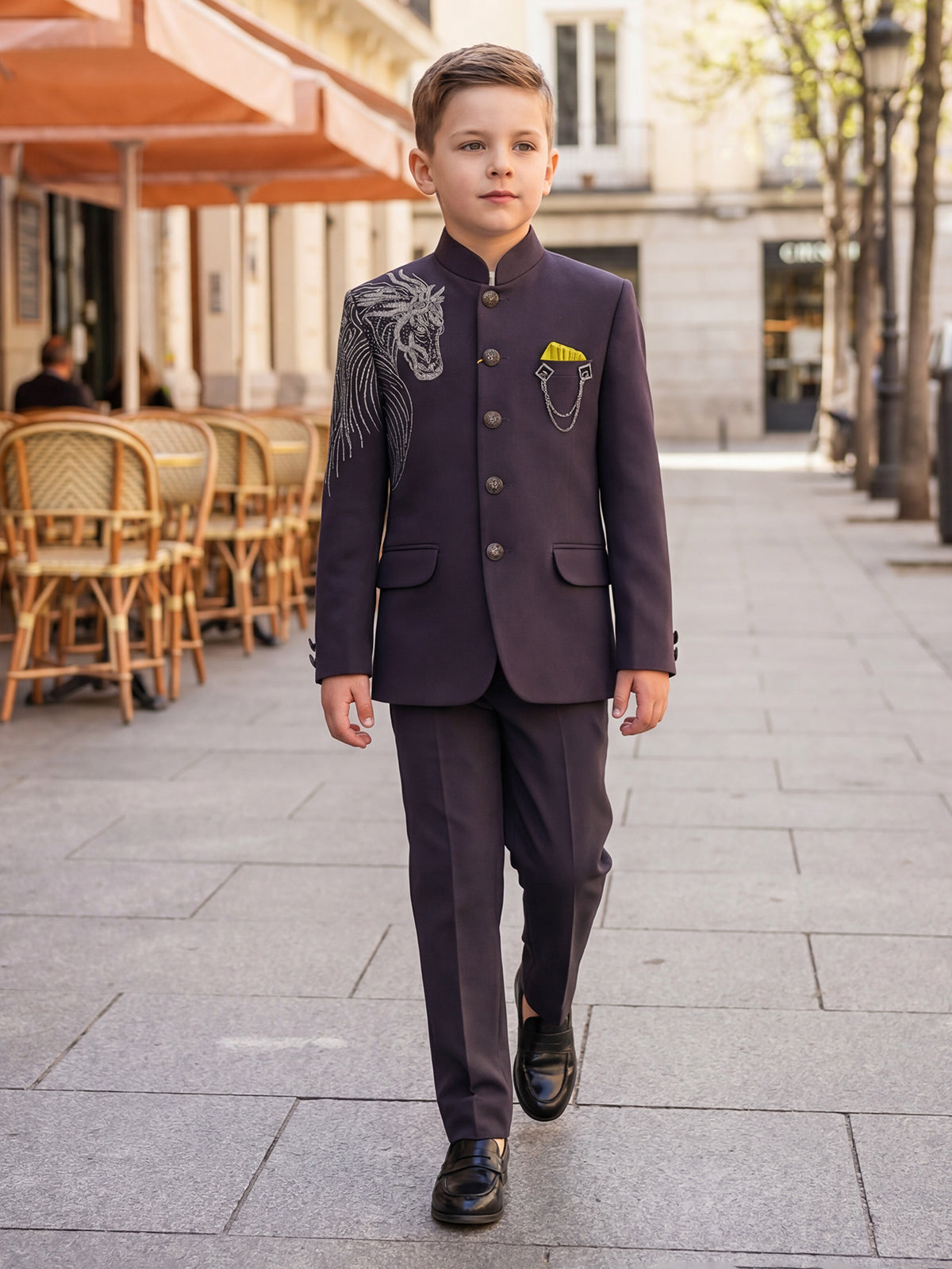 Pastel wine wedding wear boys jodhpuri suit in terry rayon