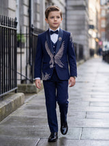 Dark blue terry rayon coat suit with shawl lapel collar