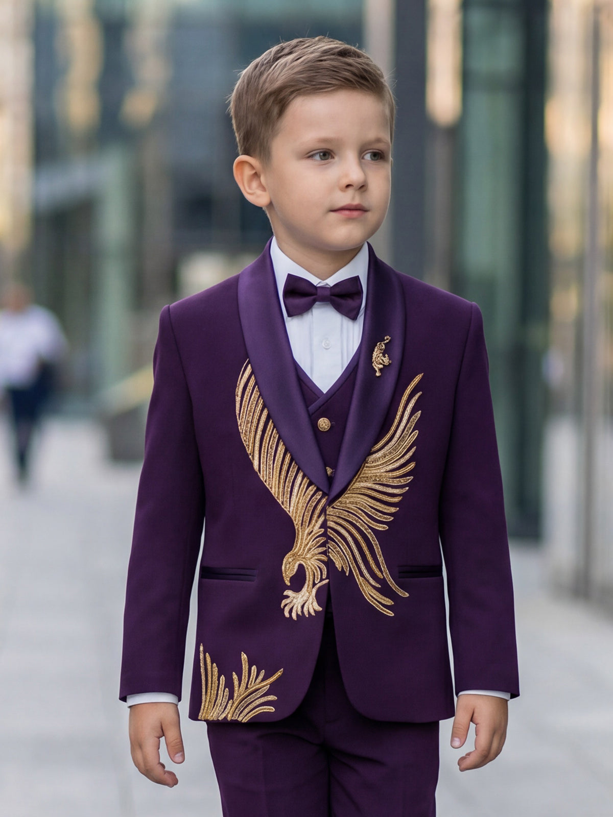 Purple terry rayon coat suit with cutdana detailing