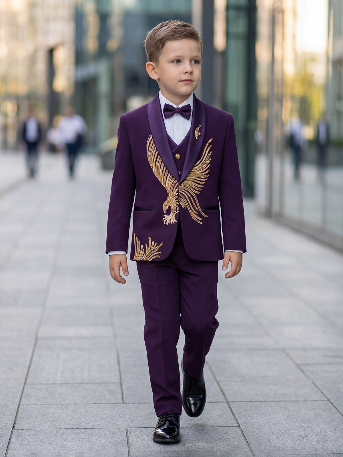Purple terry rayon coat suit with cutdana detailing