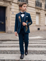 Rama green terry rayon coat suit for reception party