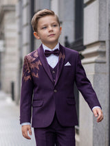 Wine terry rayon coat suit with modern shawl lapel collar