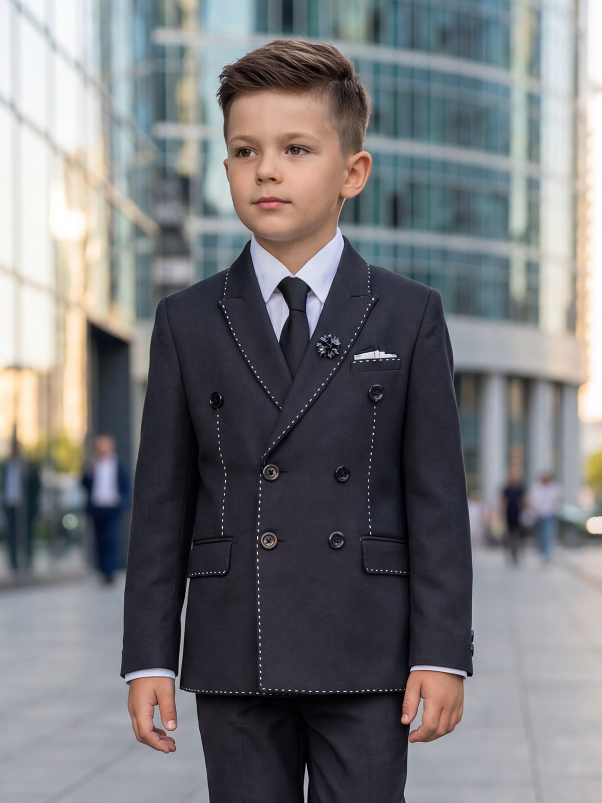 Black boys coat suit with peak lapel collar