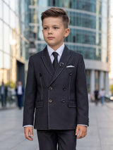 Black boys coat suit with peak lapel collar