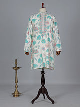 Off white and blueprinted cotton silk kurta suit