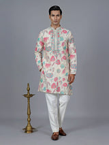 Pink and off white cotton silk kurta suit